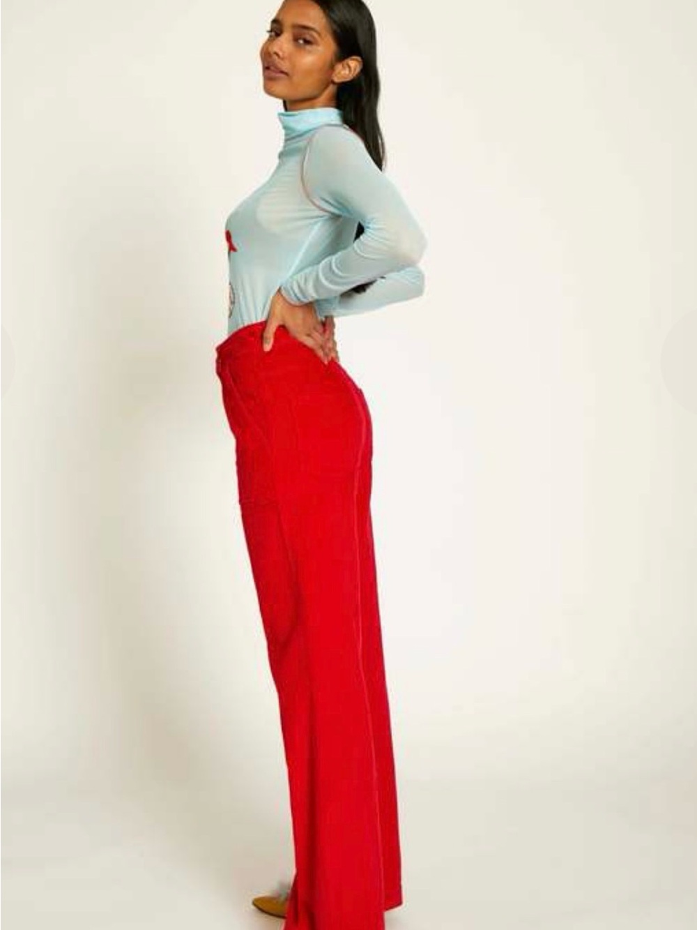 Rachel Antonoff Red Corduroy Wide-Leg Jeans